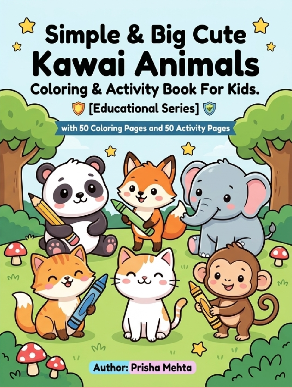 Simple & Big Cute Kawaii Animals — Coloring & Activity Book — book cover